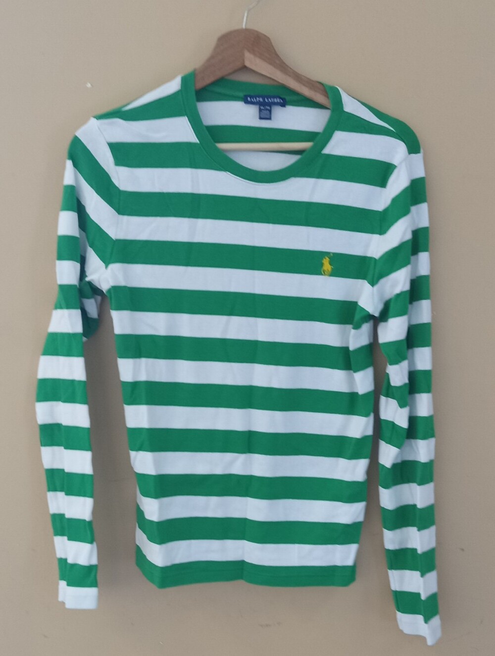 Ralph Lauren Green and White Striped Shirt Girls XL